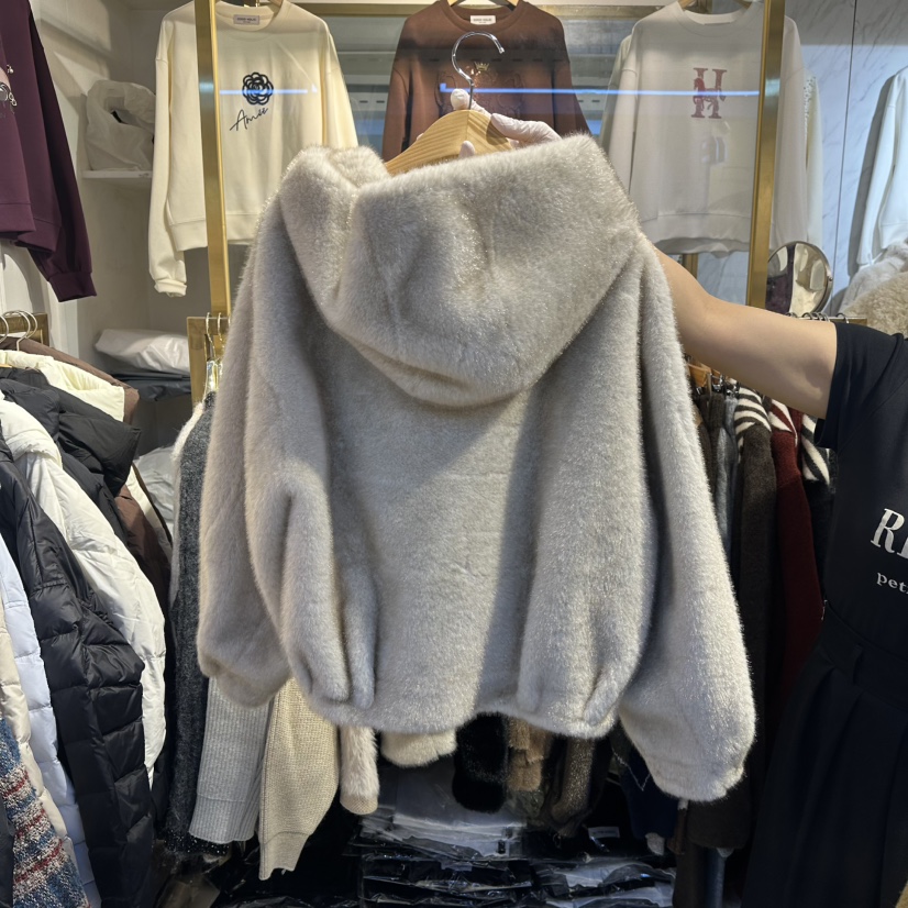 COCO HOLIC東大門㊣代購女士新款真品休閑短款大衣貂皮連帽COCO HOLIC短款大衣