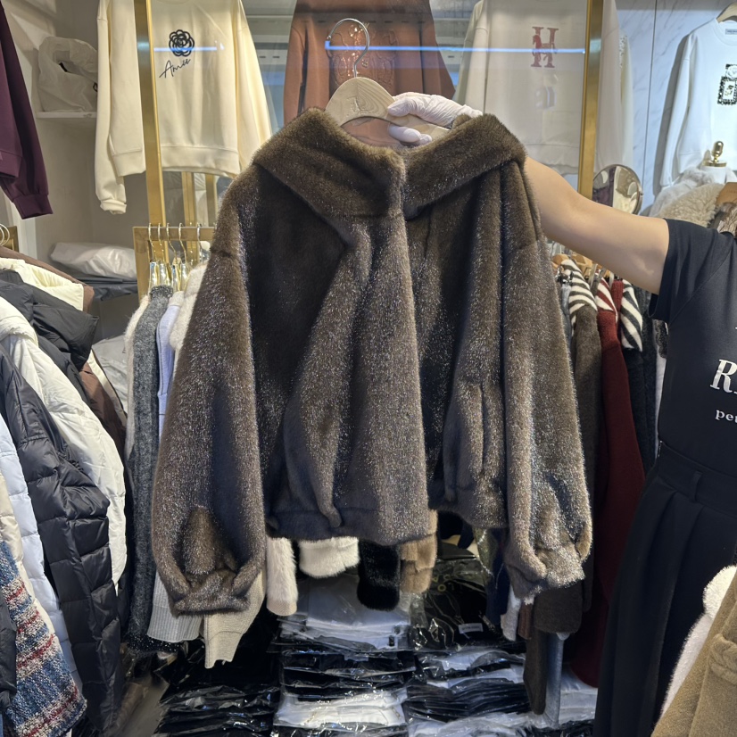 COCO HOLIC東大門㊣代購女士新款真品休閑短款大衣貂皮連帽COCO HOLIC短款大衣圖色2