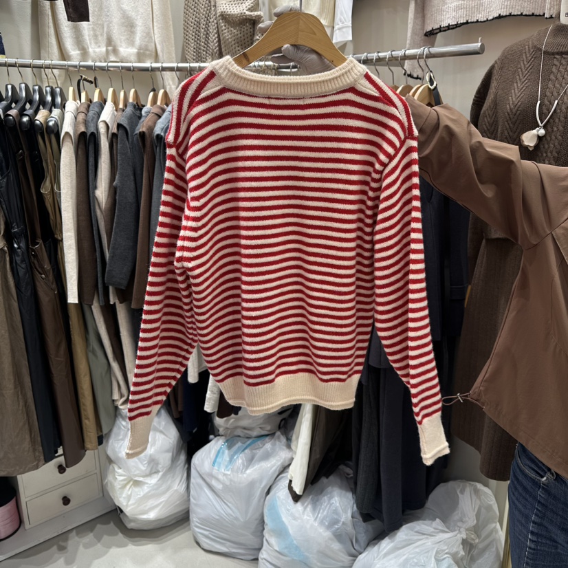 BIKINI東大門㊣直郵女裝新款休閑時尚熱賣職業25秋冬針織衫條紋BIKINI針織衫