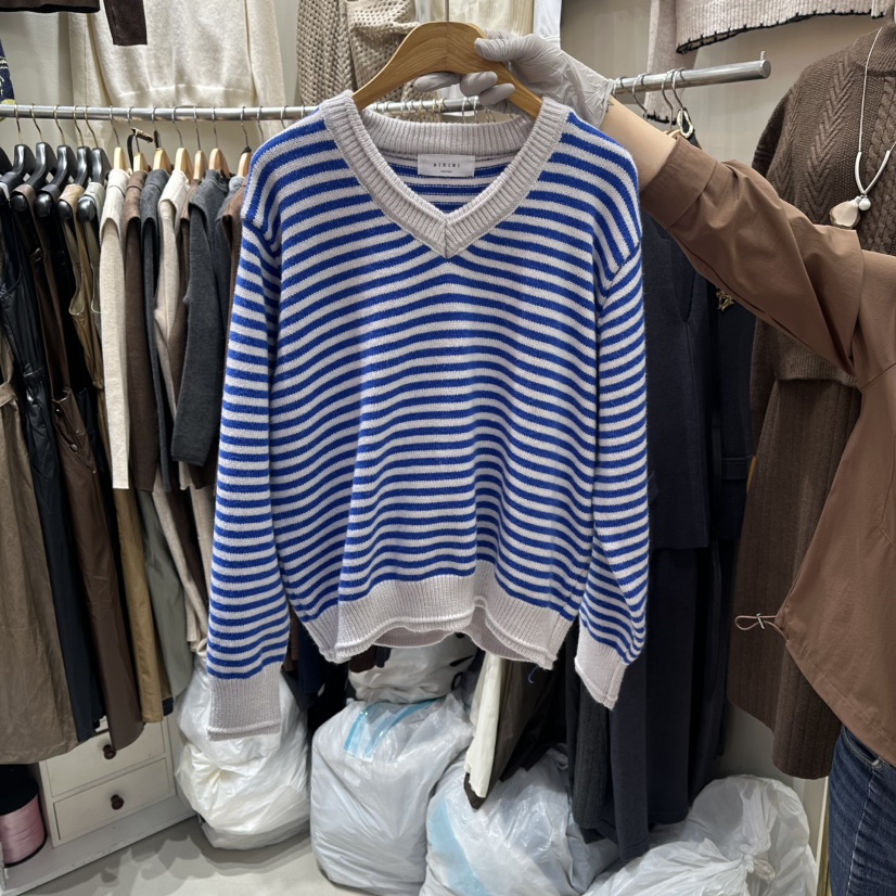 BIKINI東大門㊣直郵女裝新款休閑時尚熱賣職業25秋冬針織衫條紋BIKINI針織衫圖色1