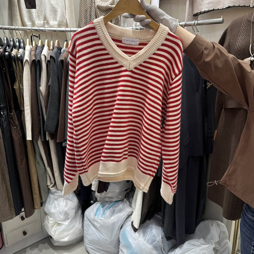 BIKINI東大門㊣直郵女裝新款休閑時尚熱賣職業25秋冬針織衫條紋BIKINI針織衫圖色2