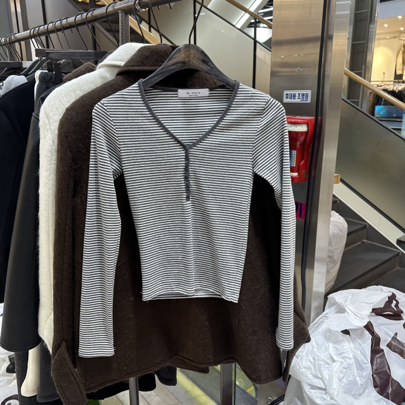 A2/D2韓國代購㊣女裝新品25秋冬時尚人氣真品職業休閑長袖T恤A2/D2長袖T恤圖色2灰色