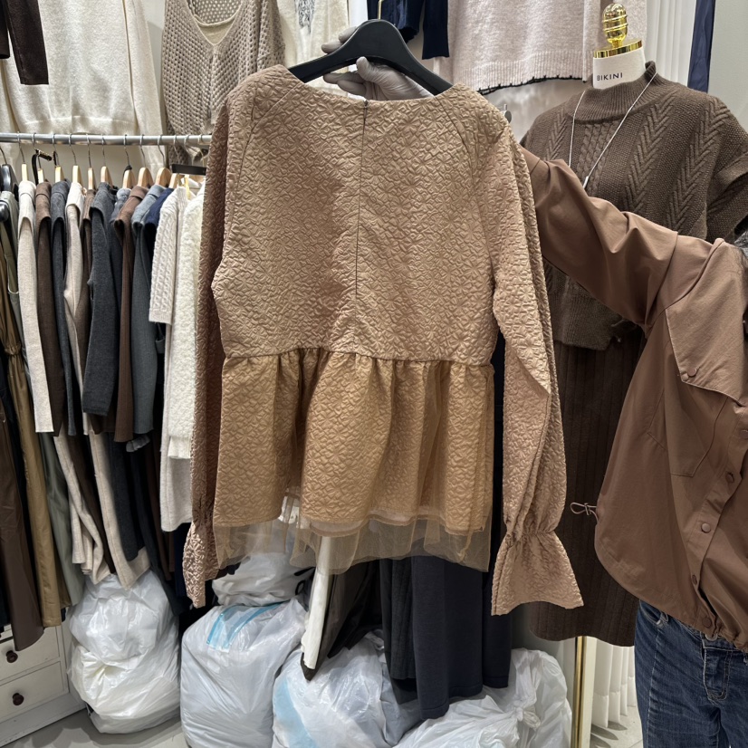 BIKINI東大門㊣直郵女士新款25秋冬職業襯衫蕾絲衫不含飾品BIKINI襯衫/蕾絲衫