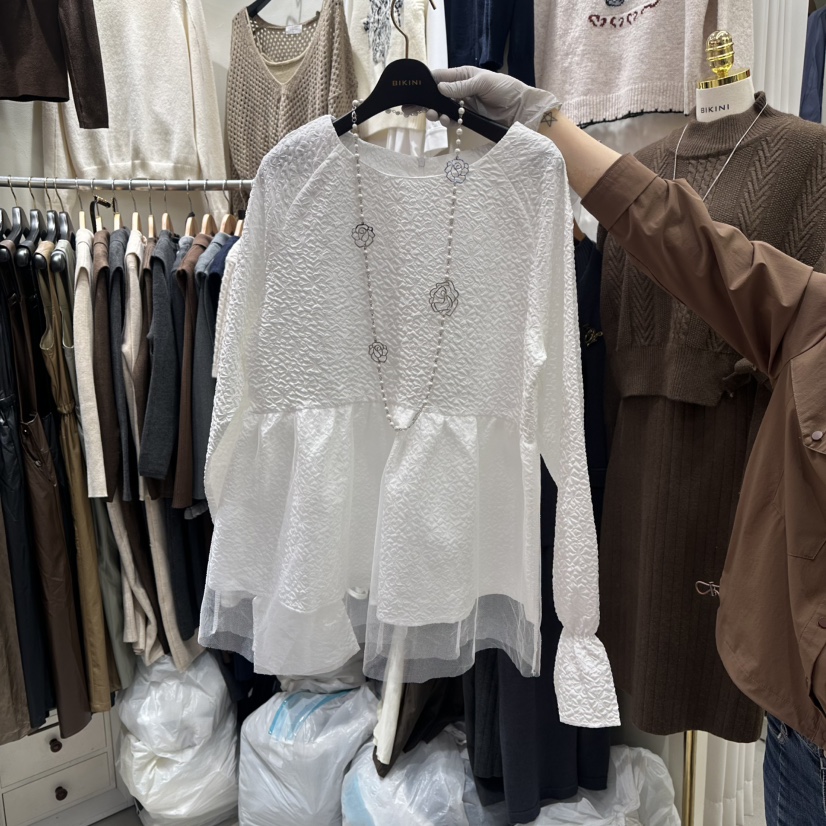 BIKINI東大門㊣直郵女士新款25秋冬職業襯衫蕾絲衫不含飾品BIKINI襯衫/蕾絲衫圖色1