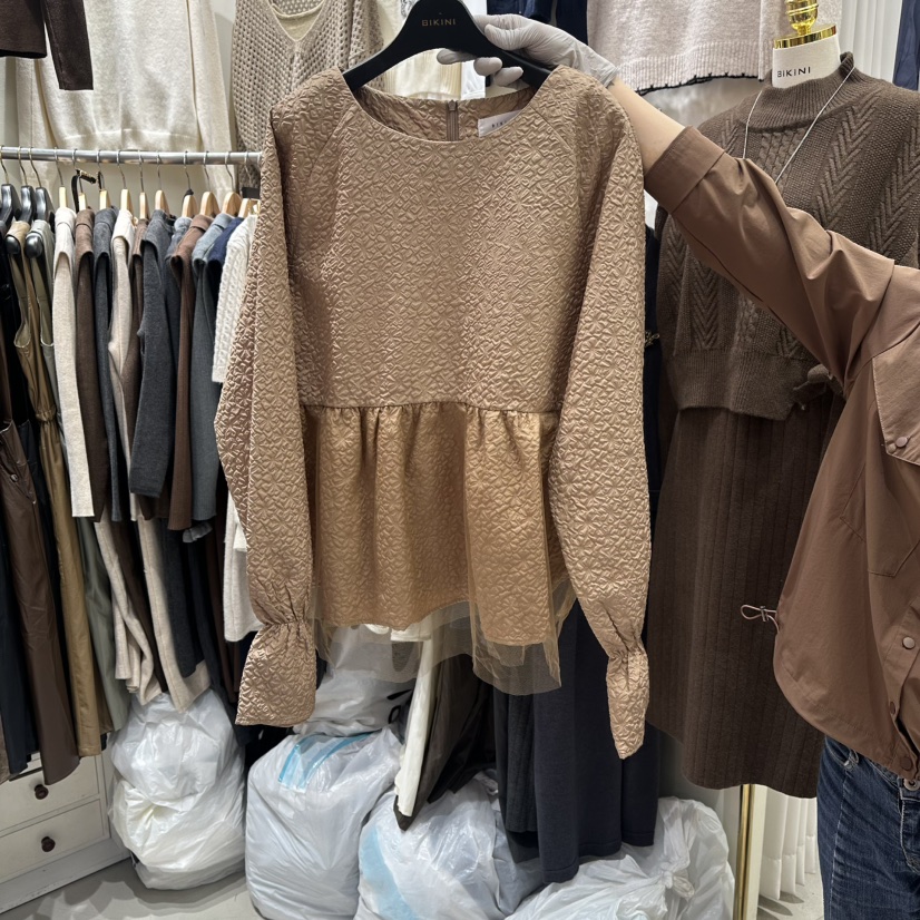 BIKINI東大門㊣直郵女士新款25秋冬職業襯衫蕾絲衫不含飾品BIKINI襯衫/蕾絲衫圖色2