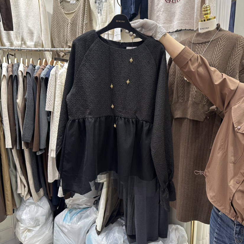 BIKINI東大門㊣直郵女士新款25秋冬職業襯衫蕾絲衫不含飾品BIKINI襯衫/蕾絲衫圖色3