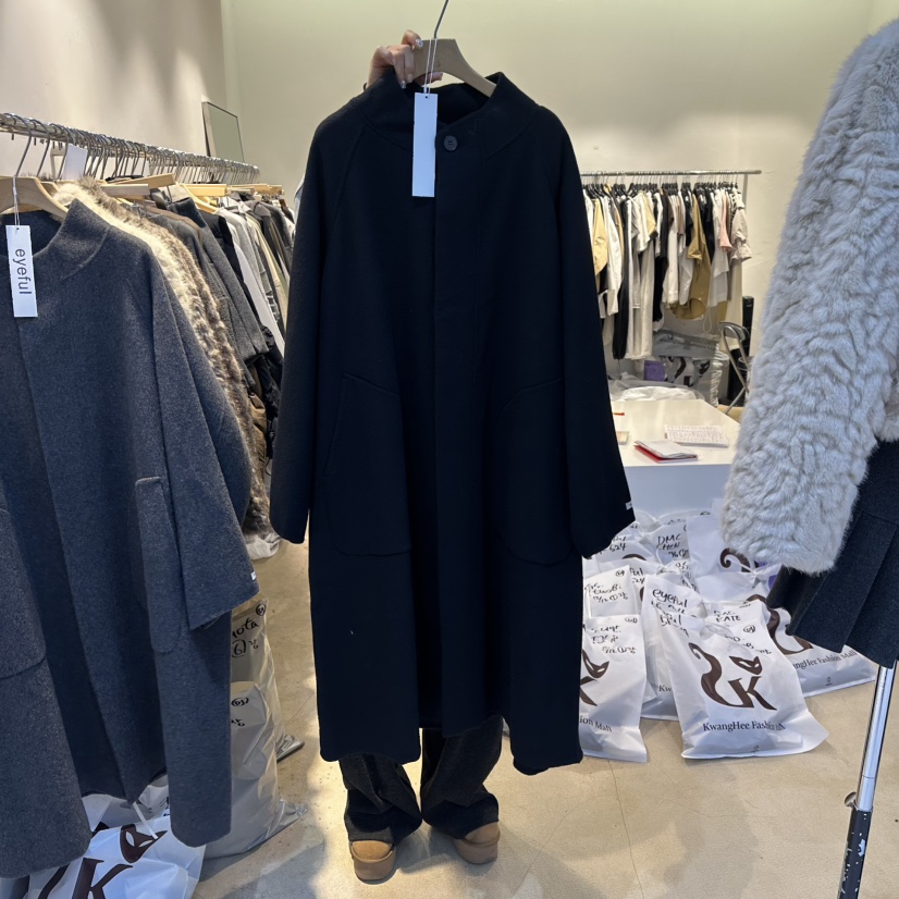 EYEFUL-Q東大門㊣實拍女士新款休閑熱賣真品人氣中長款大衣eyeful中長款大衣圖色2黑色