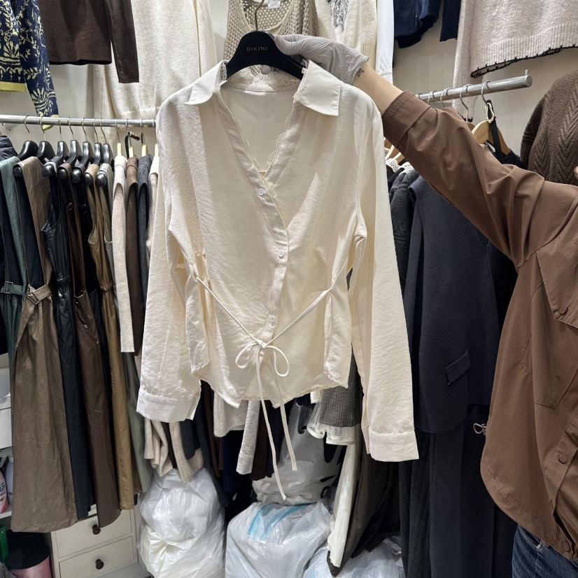 BIKINI東大門㊣直郵女裝新款熱賣25秋冬職業休閑襯衫蕾絲衫BIKINI襯衫/蕾絲衫圖色2