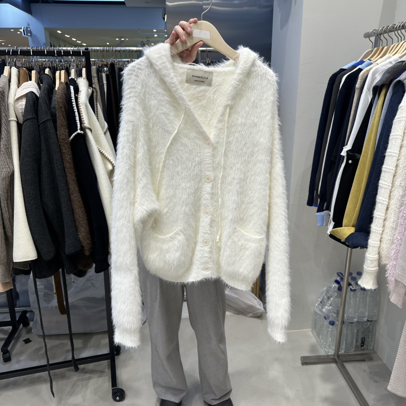 HOT PLACE韓國代購㊣女士新款真品推薦職業人氣毛衣開衫連帽HOT PLACE_ISSUE/DREAM GIRIS毛衣圖色1白色