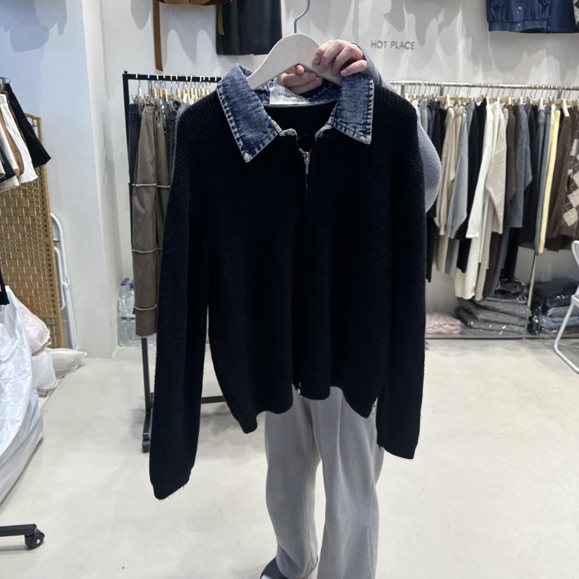 HOT PLACE韓國代購㊣女裝新款熱賣推薦人氣時尚25秋冬毛衣拉鏈HOT PLACE_ISSUE/DREAM GIRIS毛衣圖色3黑色