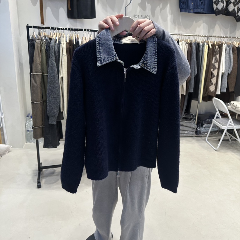 HOT PLACE韓國代購㊣女裝新款熱賣推薦人氣時尚25秋冬毛衣拉鏈HOT PLACE_ISSUE/DREAM GIRIS毛衣圖色4深藍色