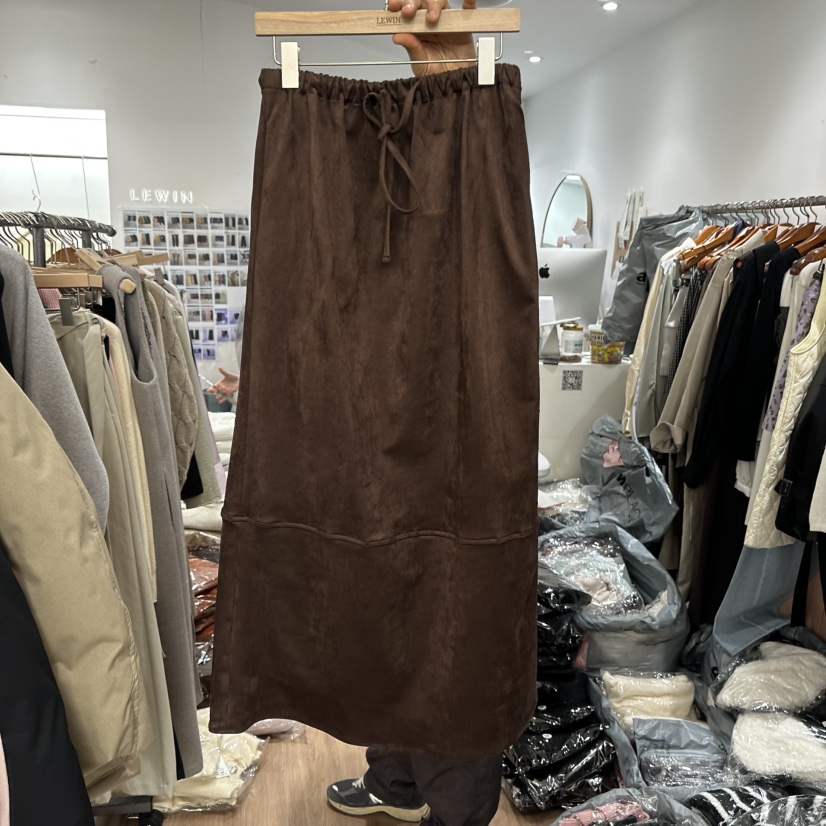 LEWIN韓國代購㊣女士新款推薦真品職業休閑25秋冬人氣長裙麂皮LEWIN長裙圖色1