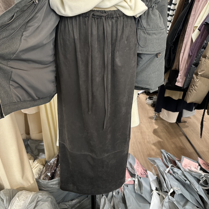 LEWIN韓國代購㊣女士新款推薦真品職業休閑25秋冬人氣長裙麂皮LEWIN長裙圖色2