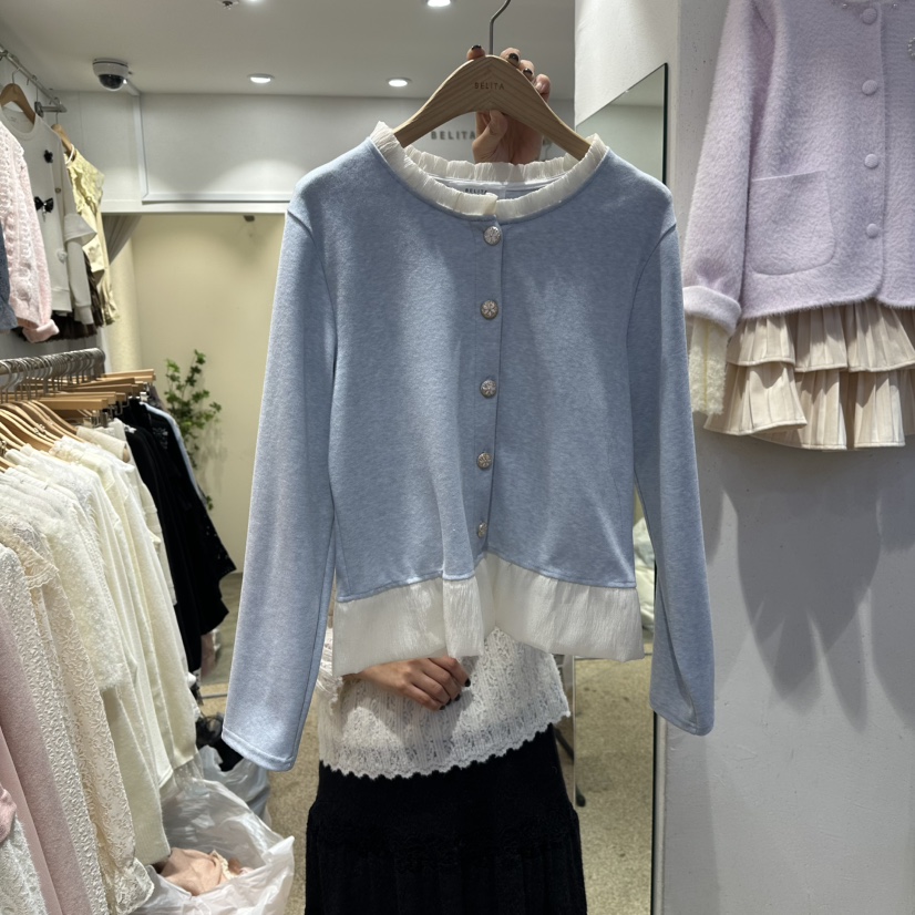 BELITA韓國直郵㊣女士新款休閑25秋冬熱賣職業針織衫雪紡紐扣BELITA針織衫圖色2