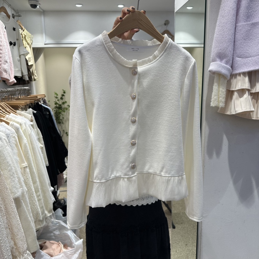 BELITA韓國直郵㊣女士新款休閑25秋冬熱賣職業針織衫雪紡紐扣BELITA針織衫圖色3