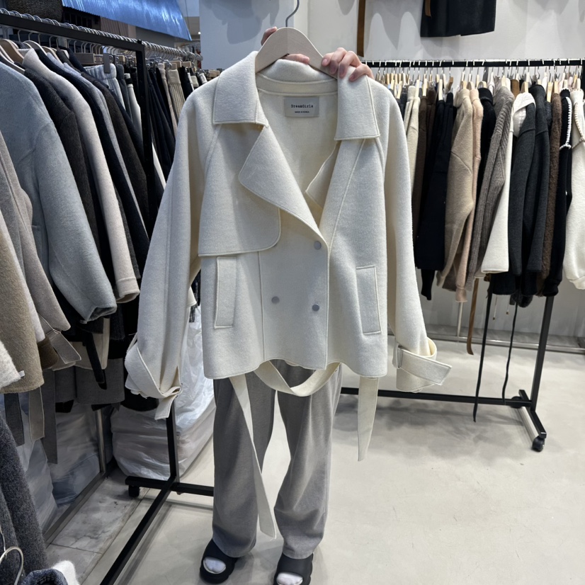 HOT PLACE韓國直郵㊣女士新品25秋冬人氣短款大衣含腰帶羊毛HOT PLACE_ISSUE/DREAM GIRIS短款大衣圖色1