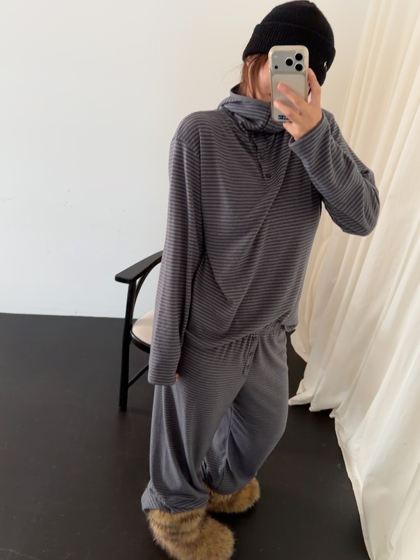 DE VENTI韓國直郵㊣女裝新款休閑職業熱賣人氣衛衣連帽衫條紋DE VENTI衛衣