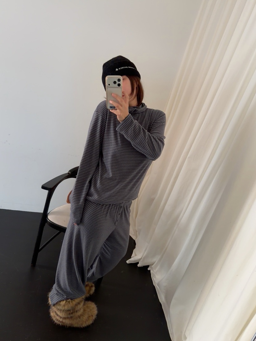 DE VENTI韓國直郵㊣女裝新款休閑職業熱賣人氣衛衣連帽衫條紋DE VENTI衛衣