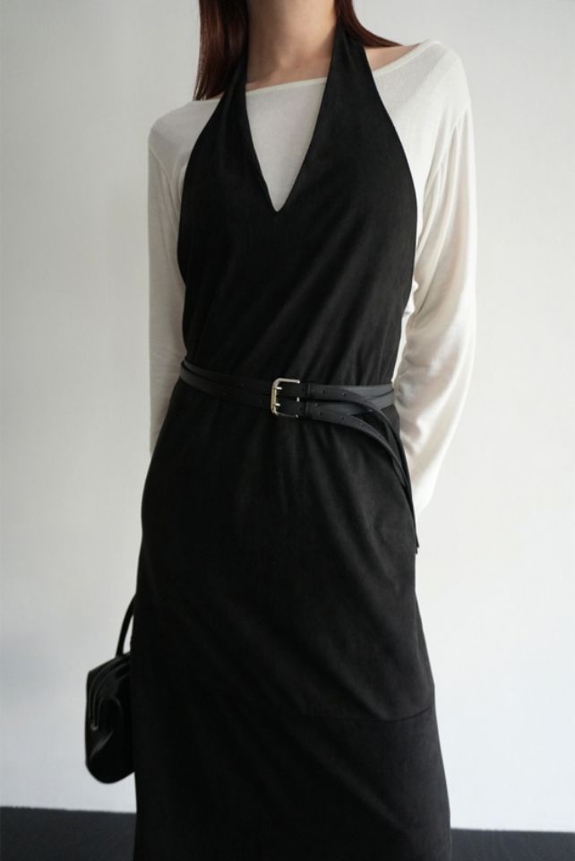 LIVE FOREVER東大門㊣實拍女裝新品人氣連衣裙不含腰帶麂皮LIVE FOR_EVER連衣裙