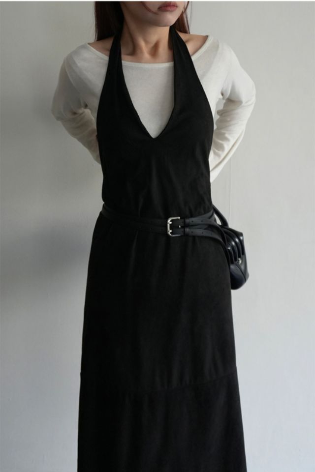 LIVE FOREVER東大門㊣實拍女裝新品人氣連衣裙不含腰帶麂皮LIVE FOR_EVER連衣裙