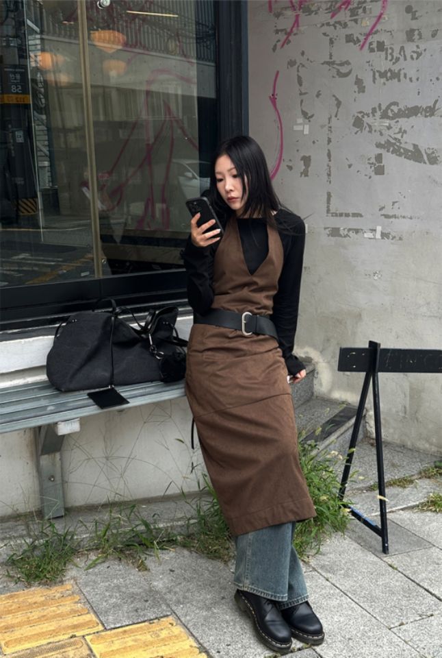 LIVE FOREVER東大門㊣實拍女裝新品人氣連衣裙不含腰帶麂皮LIVE FOR_EVER連衣裙