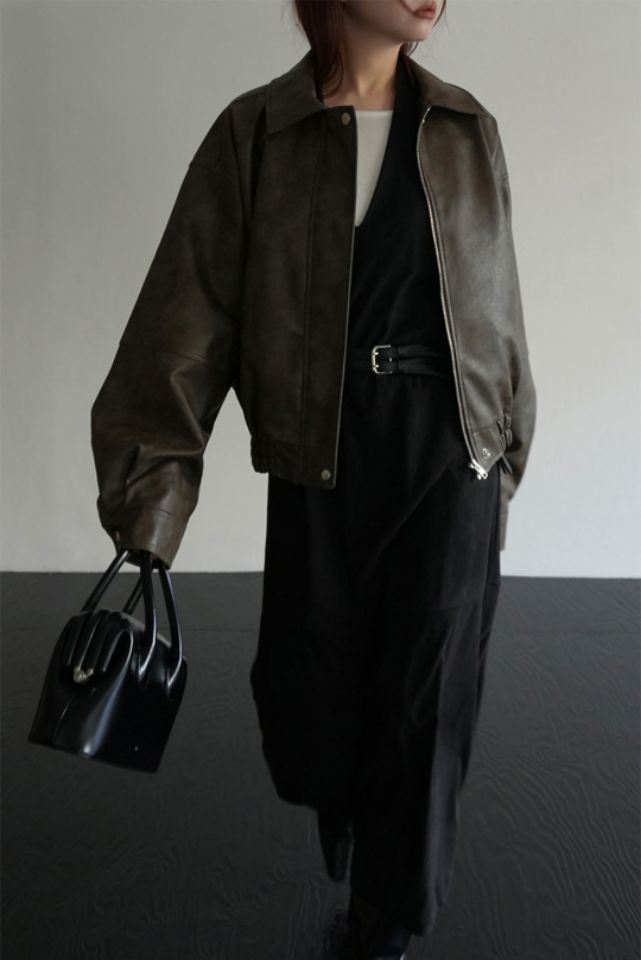 LIVE FOREVER東大門㊣實拍女裝新品人氣連衣裙不含腰帶麂皮LIVE FOR_EVER連衣裙