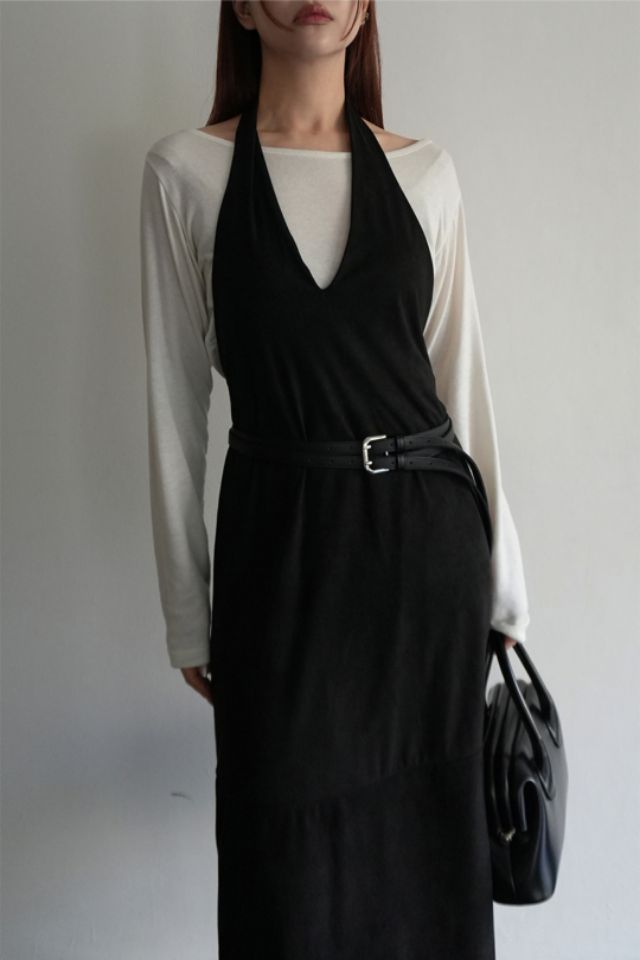 LIVE FOREVER東大門㊣實拍女裝新品人氣連衣裙不含腰帶麂皮LIVE FOR_EVER連衣裙