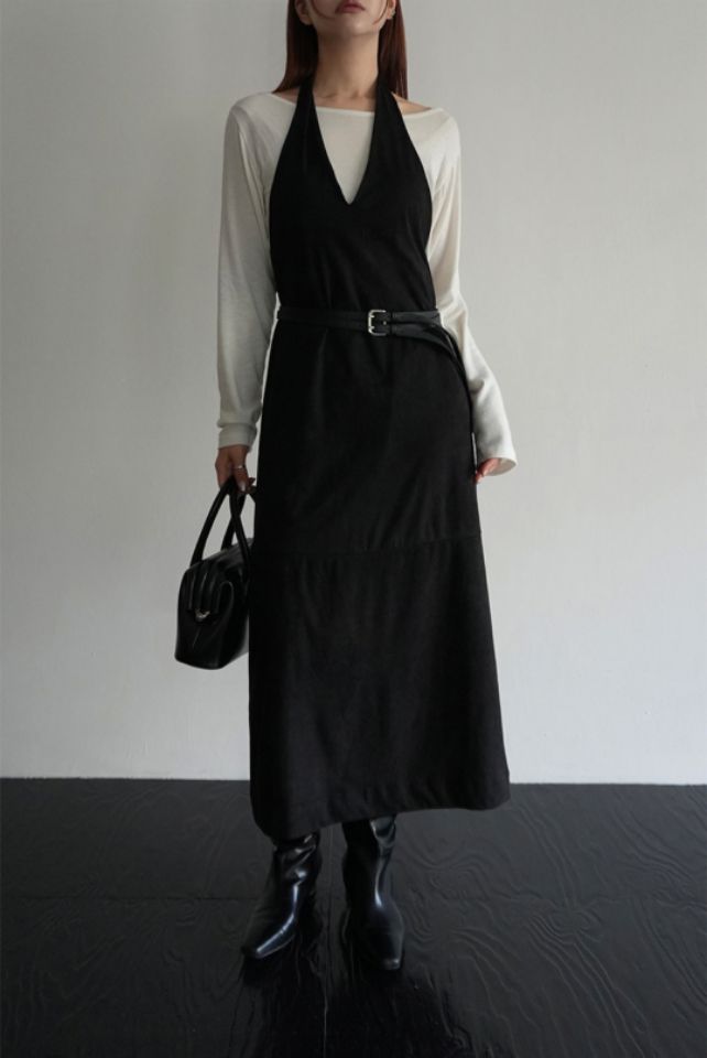 LIVE FOREVER東大門㊣實拍女裝新品人氣連衣裙不含腰帶麂皮LIVE FOR_EVER連衣裙圖色1