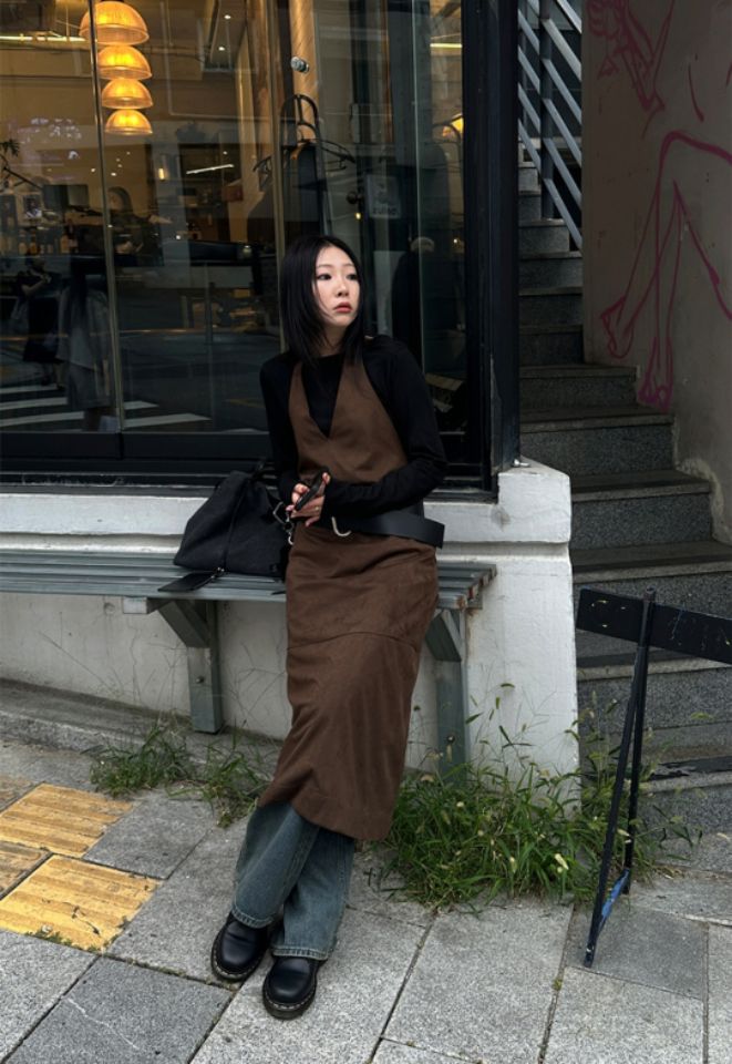 LIVE FOREVER東大門㊣實拍女裝新品人氣連衣裙不含腰帶麂皮LIVE FOR_EVER連衣裙圖色2