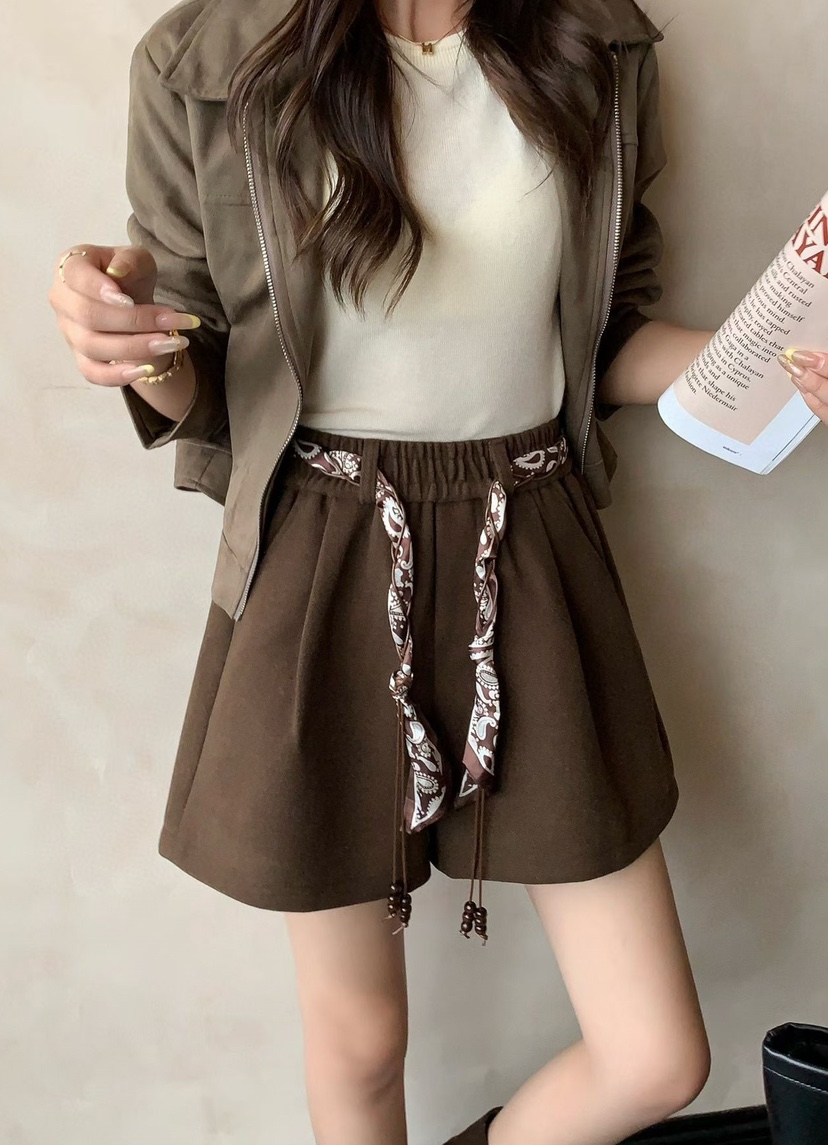 OLA東大門㊣代購女裝新款時尚人氣推薦職業短褲羊毛圍巾含腰繩mellor/OLA短褲