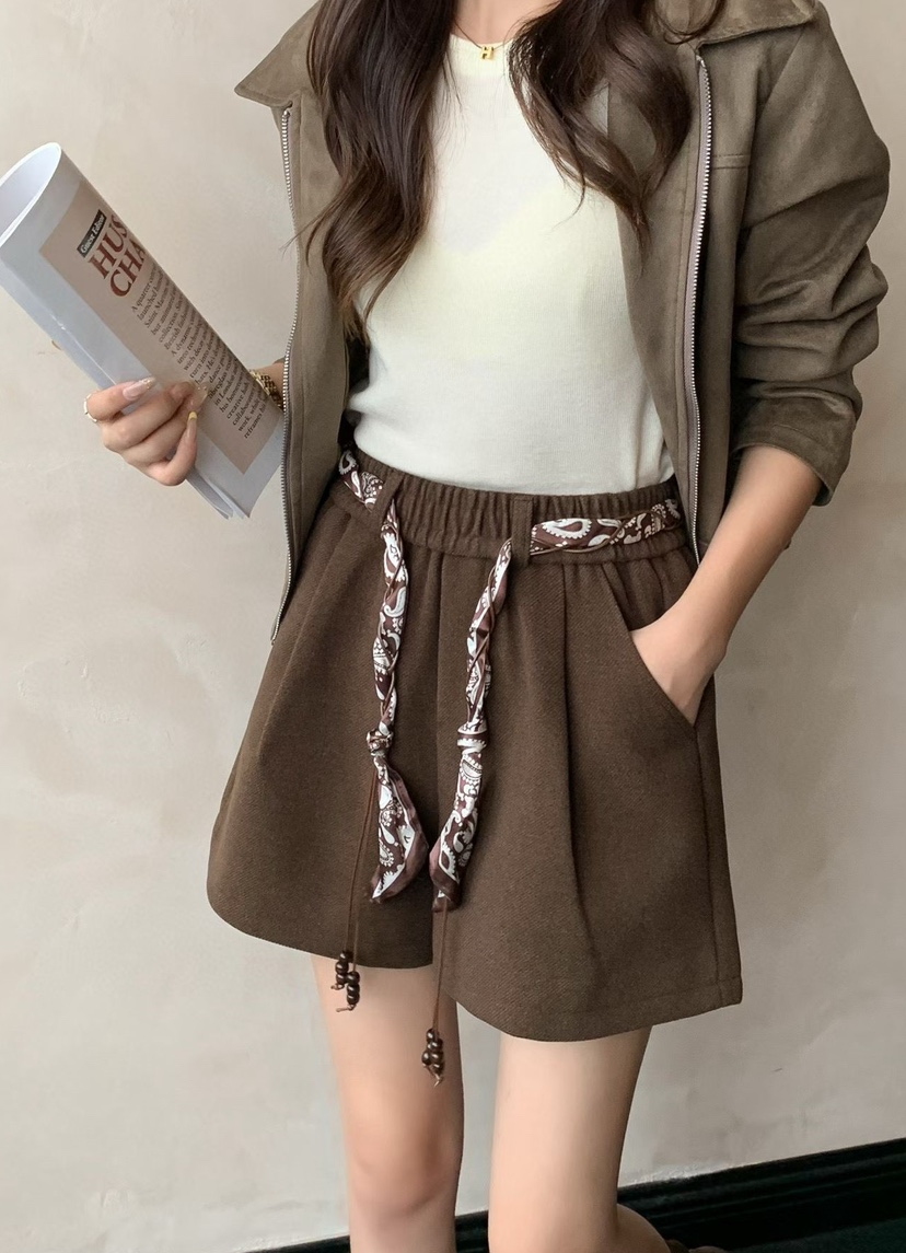 OLA東大門㊣代購女裝新款時尚人氣推薦職業短褲羊毛圍巾含腰繩mellor/OLA短褲