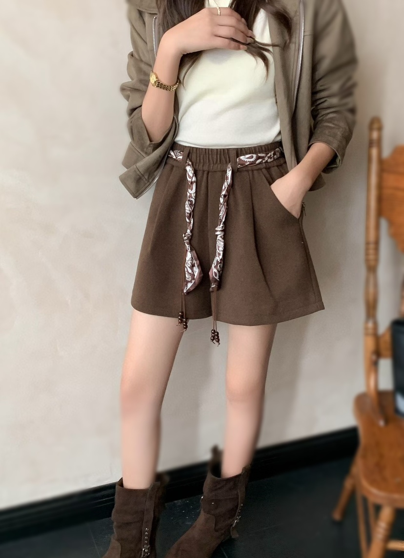 OLA東大門㊣代購女裝新款時尚人氣推薦職業短褲羊毛圍巾含腰繩mellor/OLA短褲