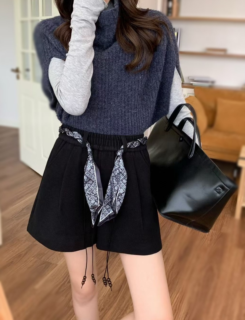 OLA東大門㊣代購女裝新款時尚人氣推薦職業短褲羊毛圍巾含腰繩mellor/OLA短褲