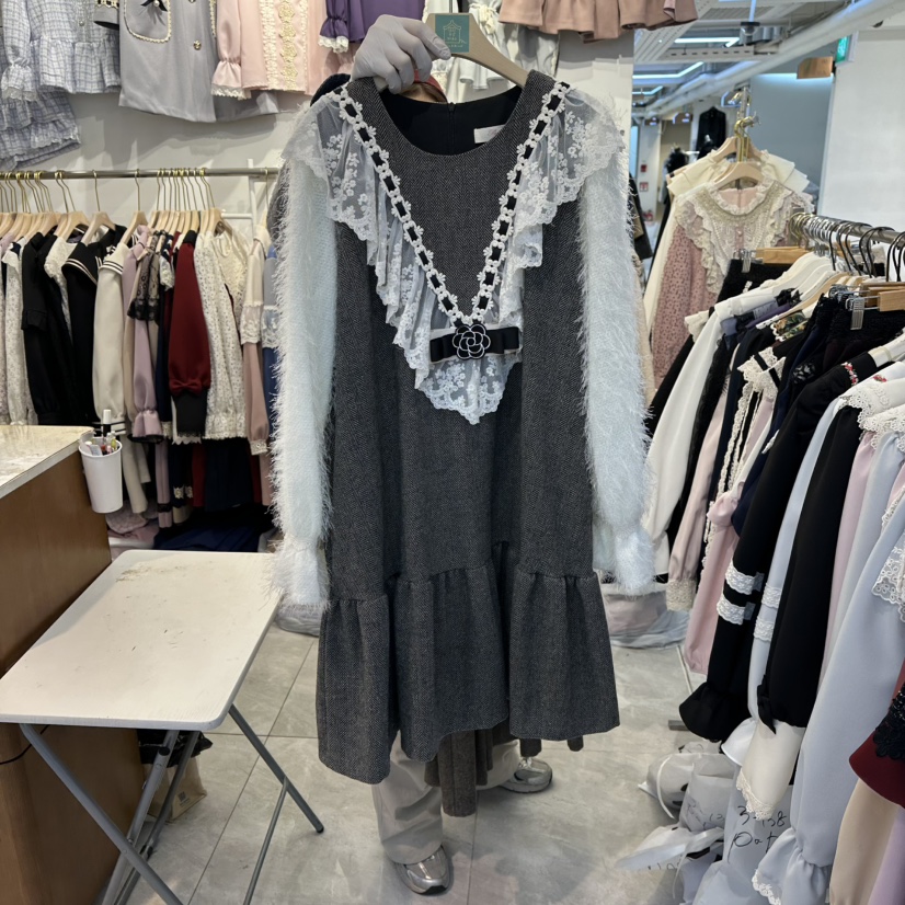 PAPA韓國代購㊣女士新品休閑時尚人氣25秋冬推薦連衣裙格子PaPa/HALMADE連衣裙圖色2灰色