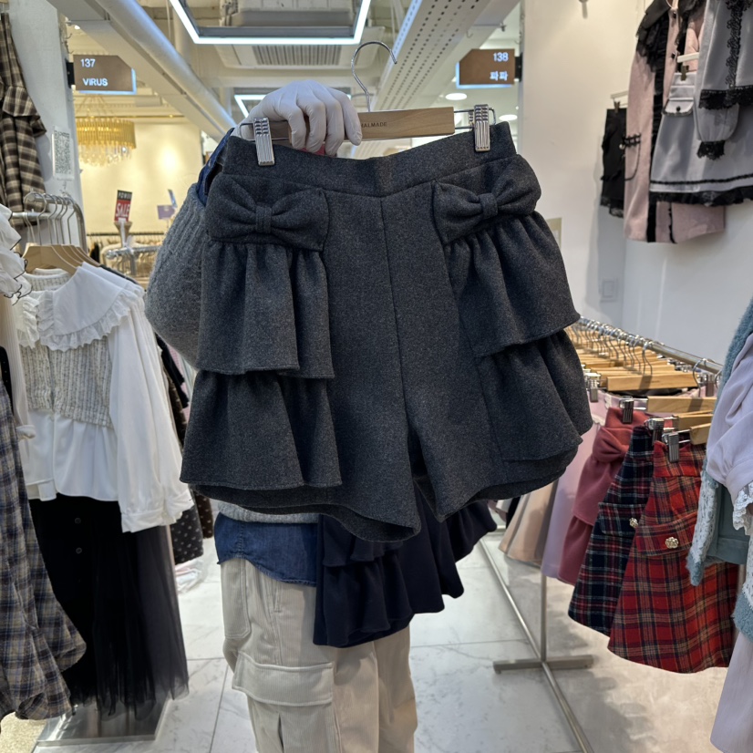 PAPA東大門㊣代購女裝新款25秋冬職業推薦人氣休閑短褲荷葉邊PaPa/HALMADE短褲圖色2墨色