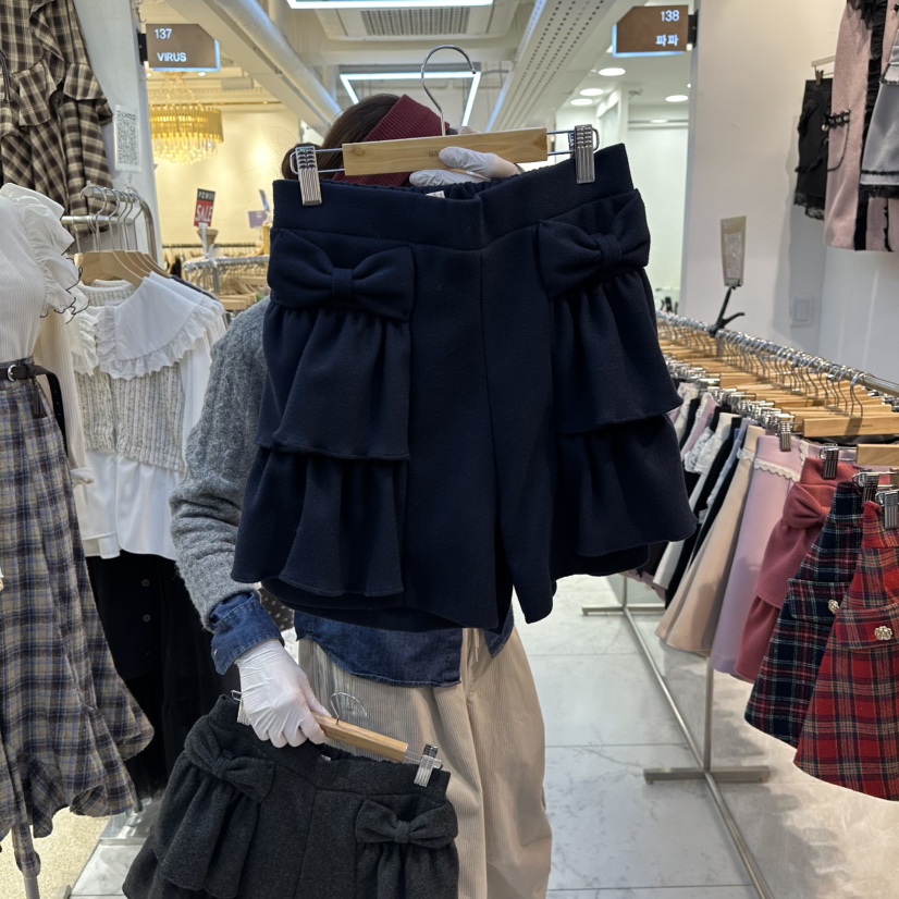 PAPA東大門㊣代購女裝新款25秋冬職業推薦人氣休閑短褲荷葉邊PaPa/HALMADE短褲圖色3深藍色