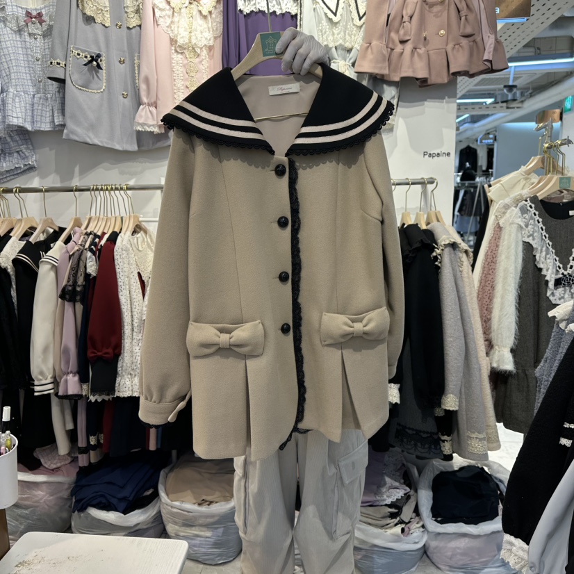 PAPA韓國代購㊣女士新款真品職業時尚人氣休閑中長款大衣涂層PaPa/HALMADE中長款大衣圖色1