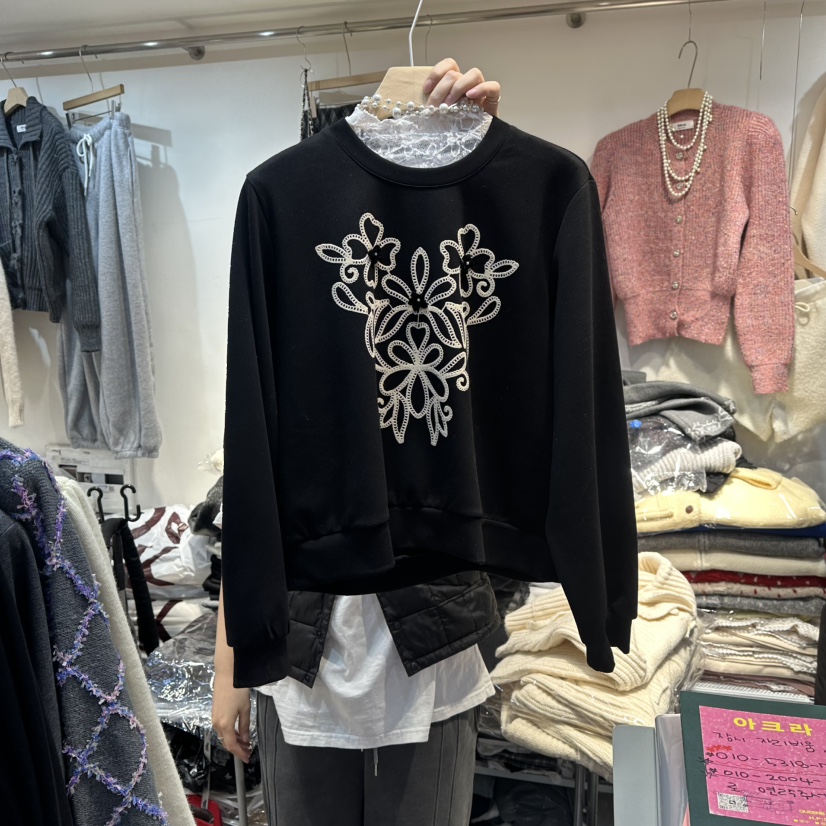 AKRA BY ART韓國代購㊣女士新品25秋冬休閑時尚衛衣刺繡花朵AKRA BY ART衛衣圖色3