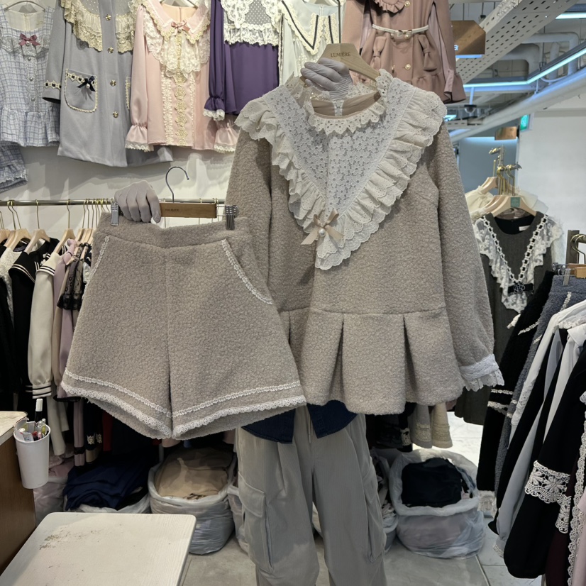 PAPA韓國代購㊣女士新款熱賣時尚推薦休閑人氣套裝毛皮套裝PaPa/HALMADE套裝圖色2