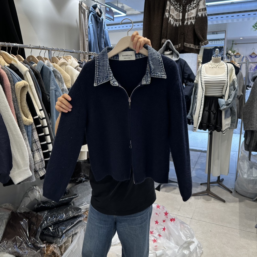 DREAM GIRIS東大門㊣代購女士新品時尚真品休閑針織衫拉鏈DREAM GIRIS/HOT PLACE_ISSUE針織衫圖色2深藍色