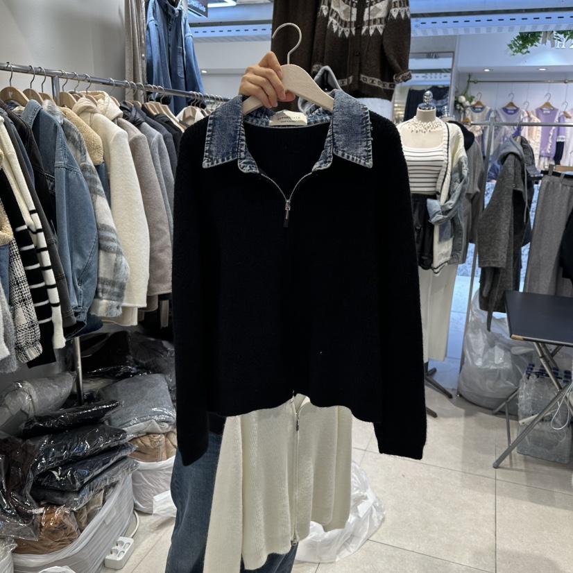 DREAM GIRIS東大門㊣代購女士新品時尚真品休閑針織衫拉鏈DREAM GIRIS/HOT PLACE_ISSUE針織衫圖色4黑色