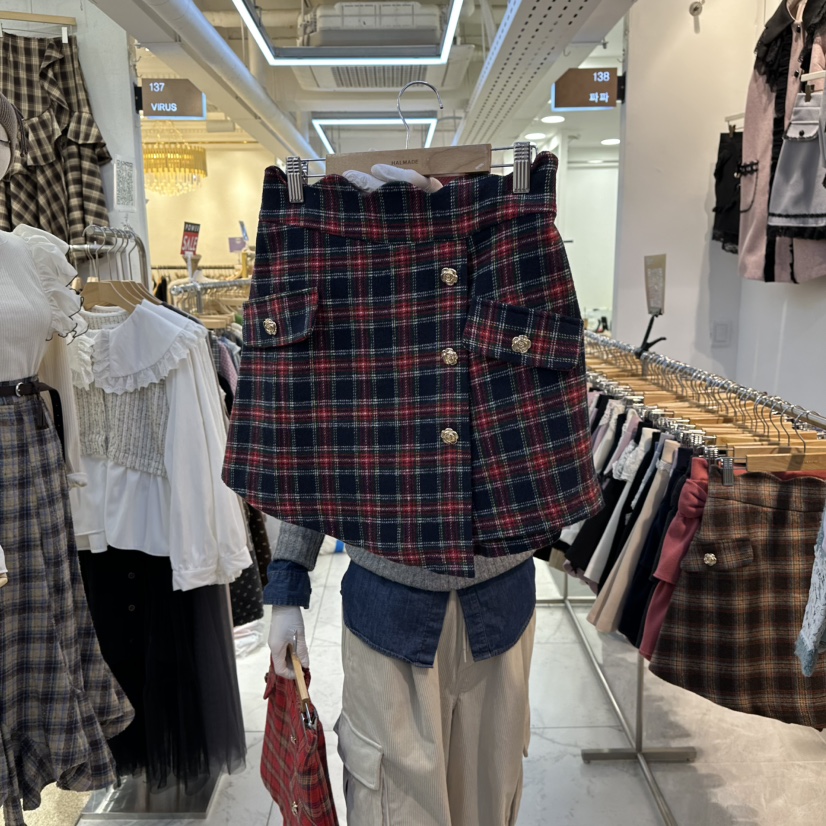 PAPA韓國直郵㊣女裝新品時尚人氣推薦熱賣休閑職業裙褲格子PaPa/HALMADE裙褲圖色2