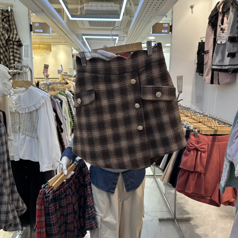 PAPA韓國直郵㊣女裝新品時尚人氣推薦熱賣休閑職業裙褲格子PaPa/HALMADE裙褲圖色3