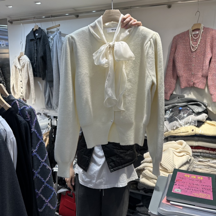 AKRA BY ART東大門㊣代購女士新款25秋冬休閑針織衫系帶開衫AKRA BY ART針織衫圖色1