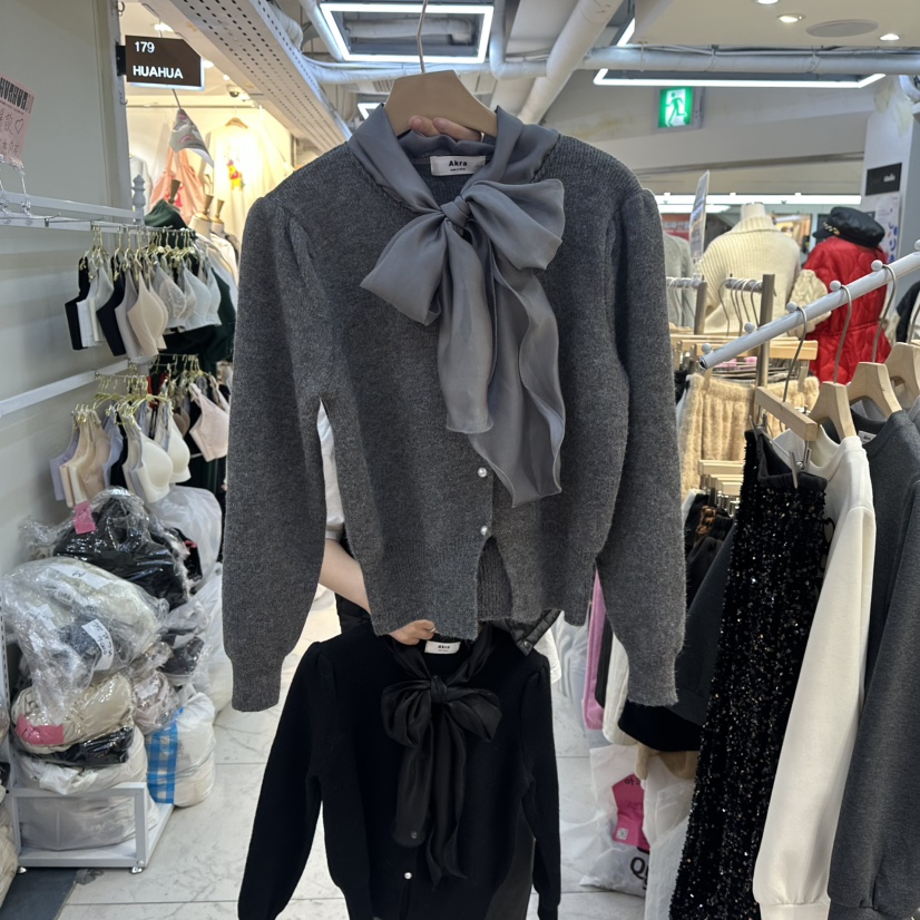 AKRA BY ART東大門㊣代購女士新款25秋冬休閑針織衫系帶開衫AKRA BY ART針織衫圖色2