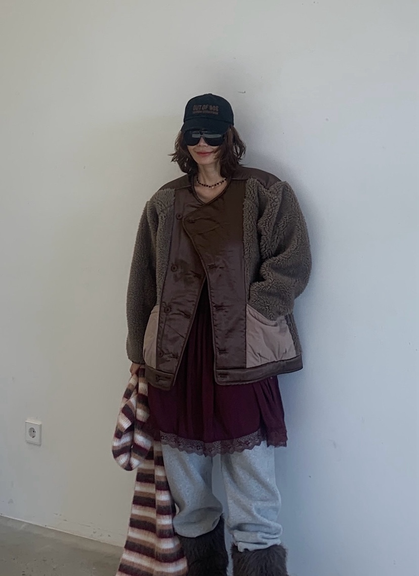 PARIS MATCH韓國代購㊣女裝新款時尚推薦職業夾克圓領緞面PARIS MATCH夾克圖色2