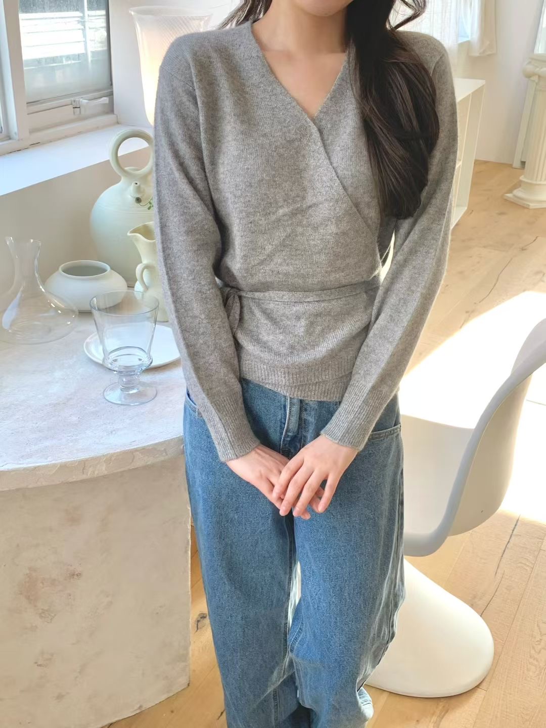 AGATHE韓國代購㊣女裝新款職業推薦熱賣休閑針織衫安哥拉羊毛AGATHE針織衫圖色2