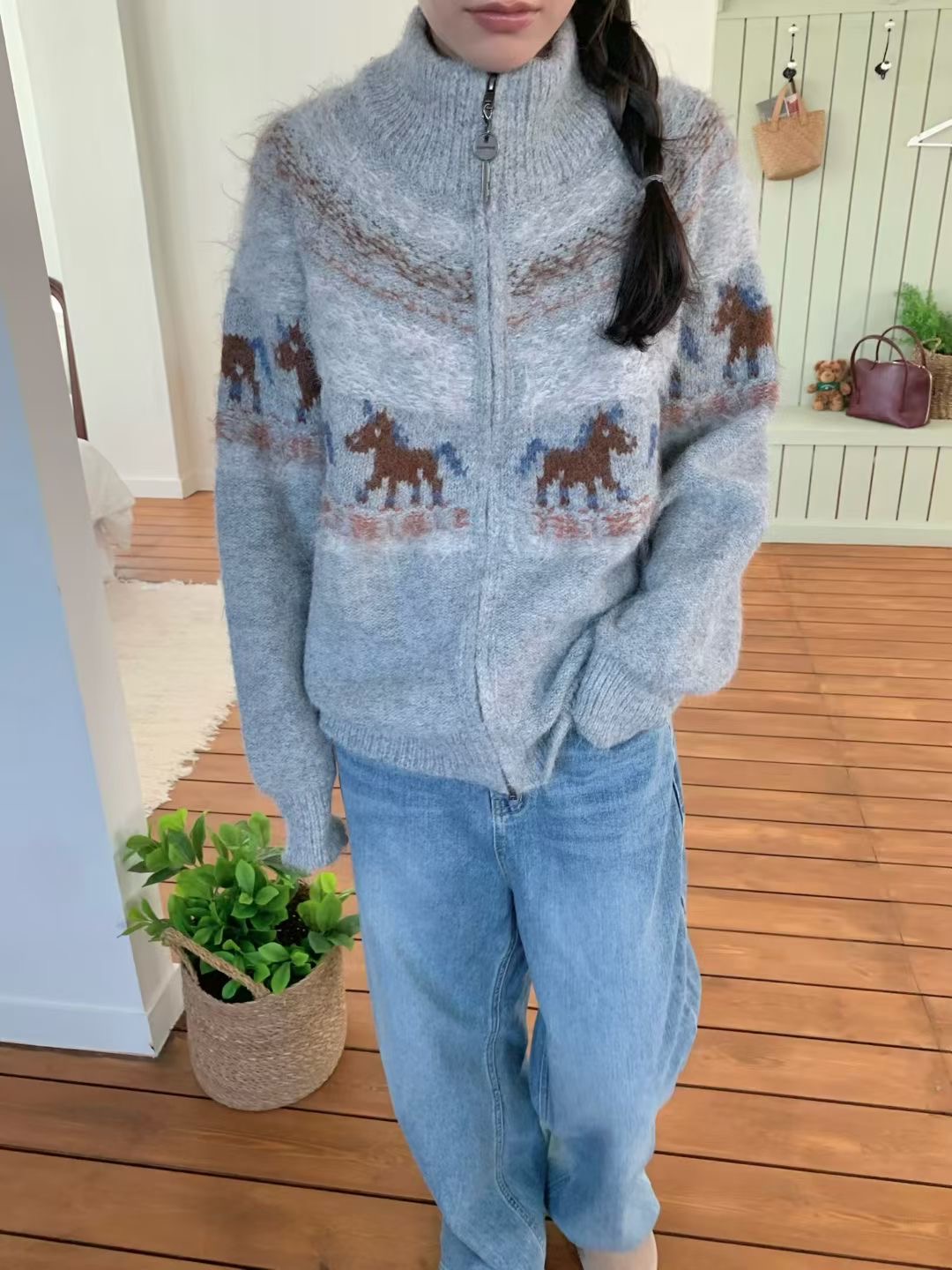 AGATHE東大門㊣直郵女士新品推薦25秋冬職業人氣時尚毛衣拉鏈AGATHE毛衣圖色1