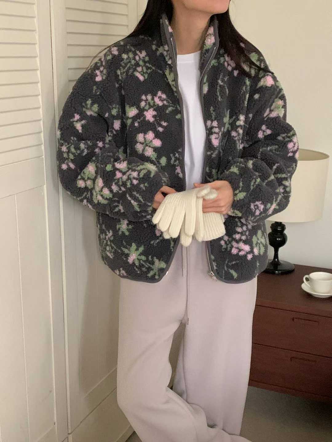 INOUF東大門㊣實拍女裝新品熱賣職業推薦休閑人氣25秋冬夾克花朵INOUF/FLUTTER夾克