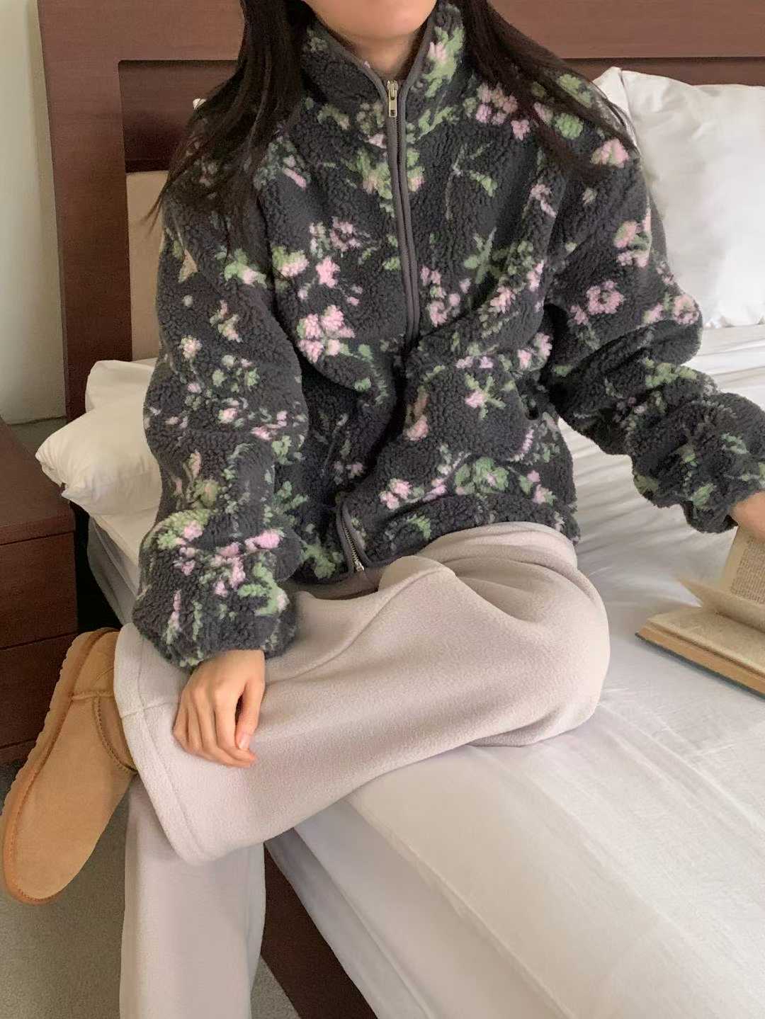 INOUF東大門㊣實拍女裝新品熱賣職業推薦休閑人氣25秋冬夾克花朵INOUF/FLUTTER夾克